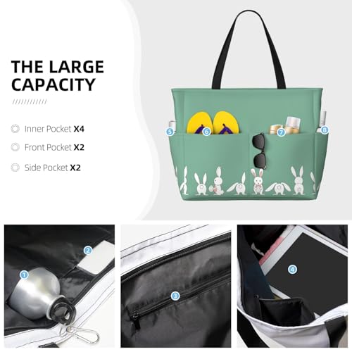 Large Capacity Beach Bag Waterproof Pool Tote for Gym Swimming Camping Carry On Bag Easter Bunny Print4