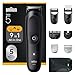 Braun Tondeuse Tout-En-Un Series 5, 9-En-1, Lame Ultra Affûtée, 120 Min D’autonomie, Protection SkinGuard Pour Le Corps, Coupe Précise Et Efficace, Manche AquaGrip Pratique Sous L'eau, AIO5540, Noir