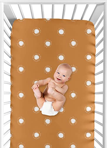 Image of Sweet Jojo Designs Pumpkin Boho Sun Boy or Girl Fitted Crib Sheet Baby or Toddler Bed Nursery - Orange and White Bohemian Celestial Sky Desert Sunshine Outdoors Nature Gender Neutral