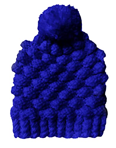 BIBITIME Women Pom Beanie Handmade Knitted Soft Stretch Small Pimple Knot Cap (Large, Blue)