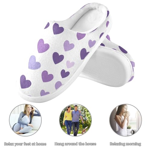 JUNZAN Purple Hearts Day Purple Hearts Women Home Cotton Slippers Comfort Memory Foam Foam Slippers for Bedroom Birthday Presents 6-73