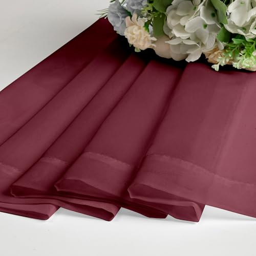 Image of Chyhomenyc Burgundy Sheer Valance for Windows, 42Wx12L, 2 Pack | Light Filtering Voile Soft Airy Topper Small Window Treatment Rod Pocket, Living Room Bedroom Laundry Basement