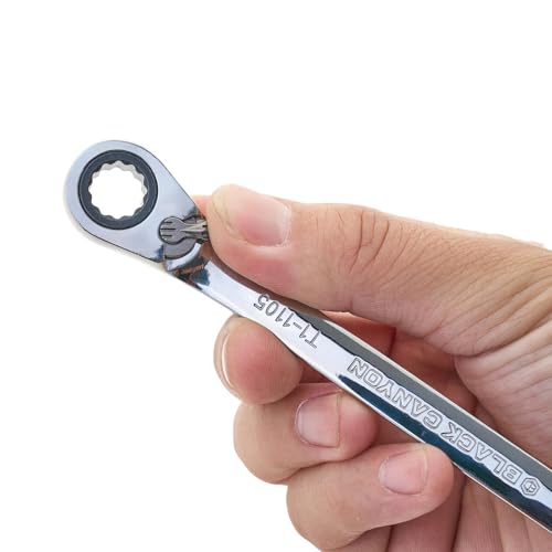 Image of BLACK CANYON 3 /8 Inch Ratchet Combination Wrench, 12-Point Box End & Hex Opening, Polished Steel Ratcheting Wrench with SAE & Metric Sizes