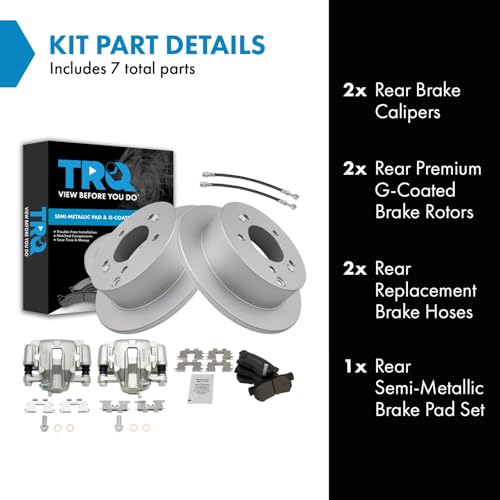 Image of TRQ Rear Brake Pad and Rotor Set Semi Metallic G Coated Rotors Calipers Compatible with 2006-2007 Hyundai Sonata 2008 Sonata To 2 28 07 Production Date