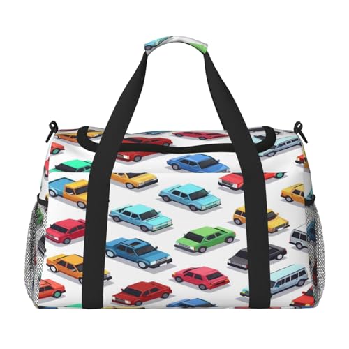Colorful Cars Pattern Duffle Bag Travel Duffel Bags for Men Women Waterproof Gym Overnight Weekender Bag Carry on Tote Bag