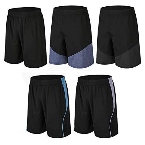 BUYJYA Men's Active Athletic Shorts 5 Pack for Workouts Basketball Football Badminton Exercise Training Running - Black - Large Cover
