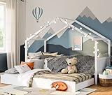 🌟 Hohe Qualitätsansprüche: Das weiß lackierte Bett für Kinder besteht aus einer massiven Kiefernholz-Konstruktion mit einer Belastbarkeit von bis zu 100 kg. So können Sie sich zusammen mit Ihrem Kind ins Bett legen und eine Gute-Nacht-Geschichte lesen.