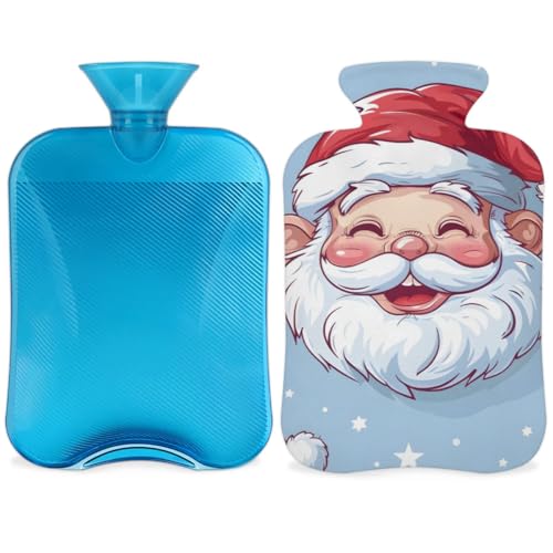 Hot Water Bottle with Soft Cover,2L Cute Santa Claus Hot Water Bag for Hot and Cold Compress, Hand Feet Warmer, Modern Santa Claus Rubber Hot or Cold Water Bottle Halloween Christmas Decorations