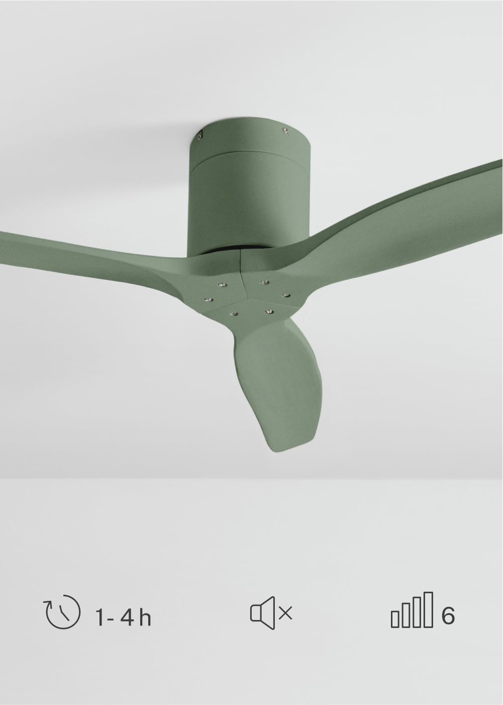 CREATE / WINDCALM M/Ventilateur de plafond ABS vert sauge avec télécommande / 40W, Silencieux, Ø132 cm, 6 vitesses, minuterie, fonction été-hiver