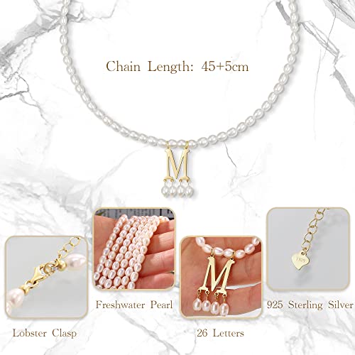JSJOY Initial Necklace for Women Gifts for Mom from Daughter 925 Sterling Silver Pearl Chokers Necklace Letter M Necklace for Girls Anniversary Necklace Gifts for Graduation for Her - Image 5