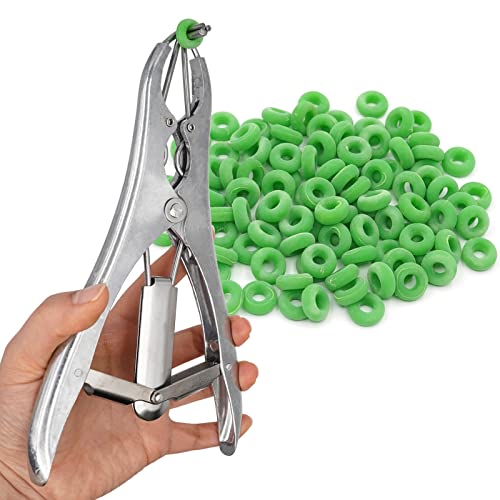 Yuecheng Pince de castration pour animaux en acier inoxydable avec bande élastique pour remplissage de ballons, cochons, bétails, moutons, chèvres, vaches, castration de 200 anneaux en caoutchouc Cover