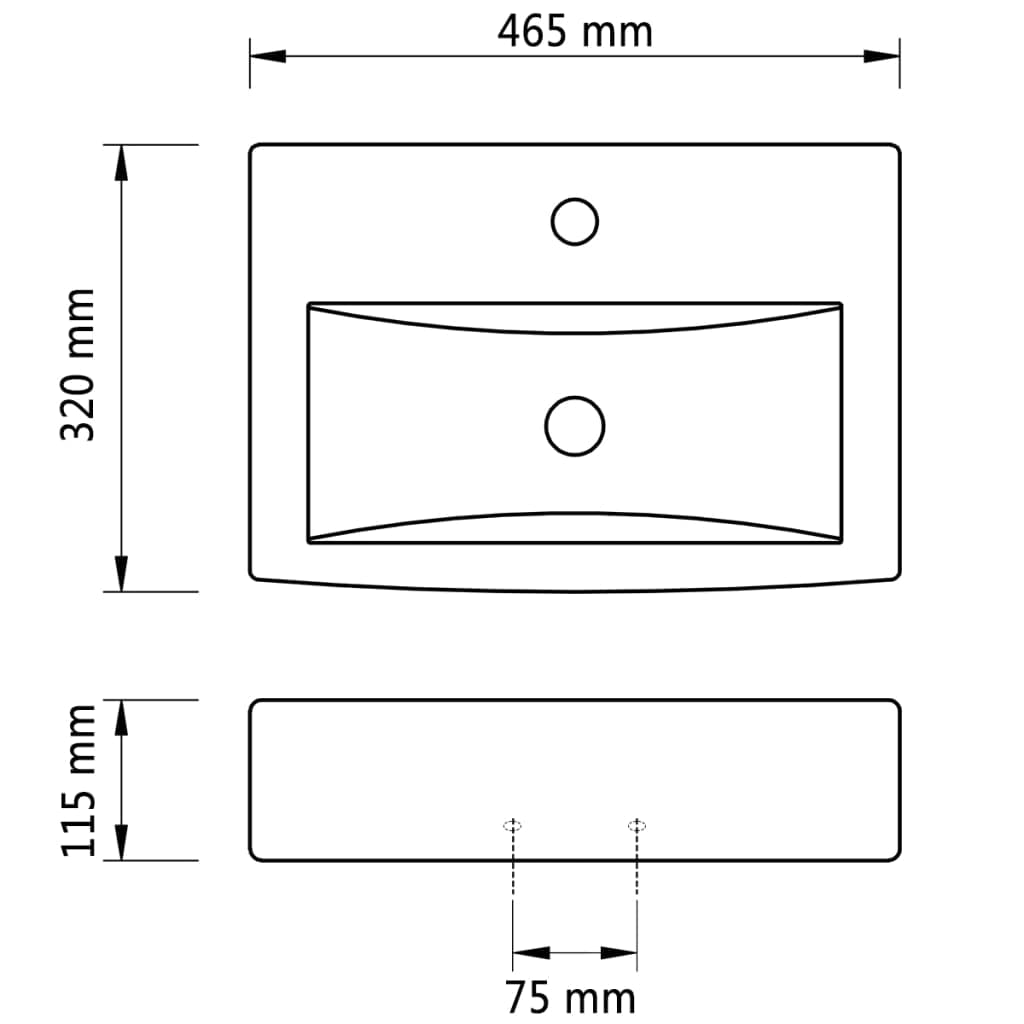 Lavabo de cerámica negro rectangular 465 x 320 x 115 mm con orificio para grifo rebosadero y orificio de desagüe para baño, lavabo, ahorro de espacio, equipamiento sanitario