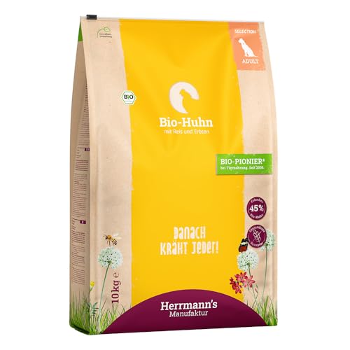 Herrmann's Bio-Huhn mit Reis & Erbsen - Selection Adult Trockenfutter für Hunde - 10kg