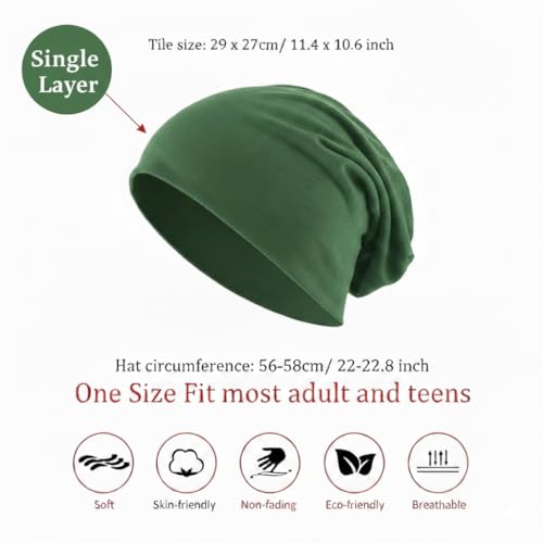 Image of SATKARTAR Premium Single Layer Cotton Slouchy Beanie & Skull Cap - Ultra Breathable Helmet Liner for Men & Women - All-Season Soft Knit Sleep Hat & Chemotherapy Cap - One Size Fits All