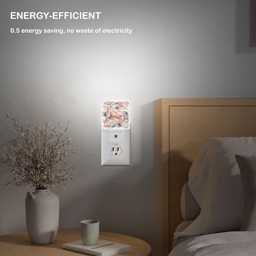 Image of LED Night Light Lamp with Smart Sensor Dusk to Dawn Sensor,Abstract Gray Red Hexagon Texture Night Light Daylight White,0.5W Plug-into Wall for Adults,Bedroom,Bathroom,Hallway,Kitchen