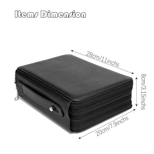 Image of YOUNGCOL 200 Slots Colored Pencil Case - Deluxe PU Leather Pencil Organizer Holder With Zipper Closure Large Pencil Box for Colored Pencils Watercolor Pencils (Black, 200 Slots)