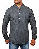 Carisma Herren Stehkragen Tunika Hemd Langarm Vintage Look Waschung regulär leicht körperbetont legere 8464, Grösse:XXL, Farbe:Dunkelgrau