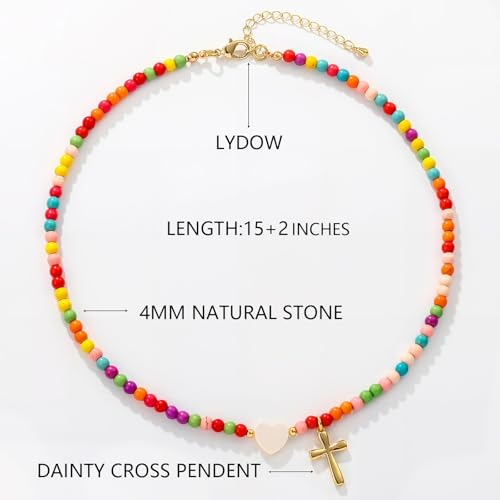 Colorful Beaded Cross Necklace for Girl Women, Graduation First Communion Confirmation Baptism Christian Religious Catholic Jewelry Gifts for Teen Girl 15+2 Inches4