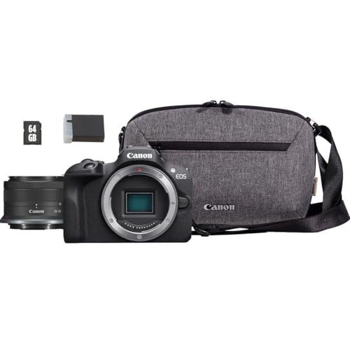 Canon EOS R100 + RF-S 18-45mm IS STM Travel Kit (Omuz Çantası + 64GB SD Kart)