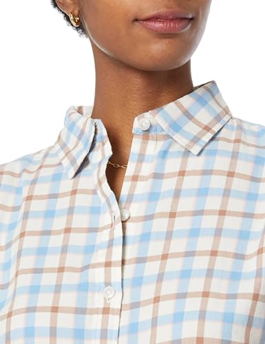 Image of Amazon Essentials Women's Regular-Fit Long-Sleeve Lightweight Plaid Flannel Shirt with Brushed Finish, Shirttail Hem