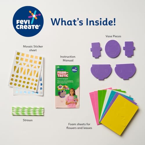 Image of Fevicreate Build-n-Create Foam-Tastic Flower Bouquet Kit | Flower Making | Foam Craft | Develop Fine Motor Skills | Travel Friendly | Screen-Free Play | Gifting | Ages 5 +