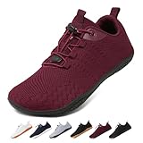 Geweov Barfuss Schuhe Damen Bequeme Barfußschuhe Herren mit Breite Zehenbox Leicht Sportschuhe für Fitness Jogging Laufschuhe Turnschuhe Zero-Drop Solhe Freizeit Barefoot Sneaker Weinrot Unisex 39EU