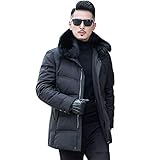 Füllung: graue Entendaunen GYXYYF Winter Dicke Daunenjacke Herren Daunenjacke Herren Langer Schnitt Fuchs großer Pelzkragen Papa mittleren Alters 190 / 3XL schwarz