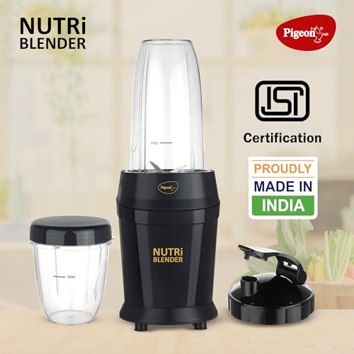 Image of Pigeon By Stovekraft Nutri Blender | Grinder Juicer Blender Smoothie Maker All-in-1 Machine | 600 Watt | 2 Jars- Multiuse Jar 500ml,Dry Grind 300ml, 1 Sipper, 1 Cap |2 Blades|2 Year Warranty