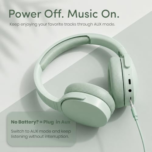 Image of GameSir BeatXtra Wireless Stereo Bluetooth Headphones V5.3, Over Ear Foldable Headset with 40mm Drivers, Soft Cushioned Ear Pads, Built-in Mic, AUX Input, 10M Wireless Range, Teen & Adults (Green)
