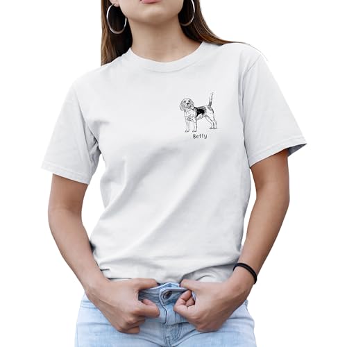 Custom Pet Portrait T Shirt for Women, Personalised Dog Cat Puppy Kitten Horse Rabbit Sketch Drawing Unisex Fit Tee, S, White