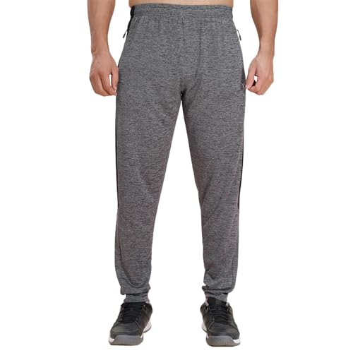 Image of TECHNOSPORT Men's Melange Slim Fit Techno Dry Trackpants Drawstring 2-Pocket Polyester Joggers for Gym Running Workout UPF50+ Anti Odour