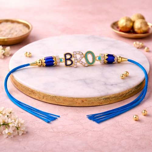 Image of JAIPUR ACE BRO Designer Rakhi Gift Set for Brother | Blue Thread Rakhi with Greeting Card & Roli Chawal Pouch | Premium Raksha Bandhan Gift | Traditional Brother Rakhi | Bro Rakhi