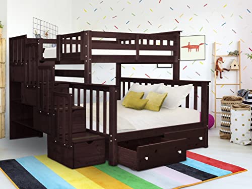 Bedz King Stairway Bunk Beds Twin Over Full With 4 Drawers In The Steps And 2 Under Bed Drawers, Dark Cherry #TOP4