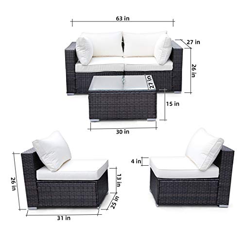 Viewee 5-Pieces Outdoor Patio Furniture Sets Rattan Wicker Patio Sofa with 2 Corner Chairs& 2 Armless Chair &1 Glass Top Patio Table