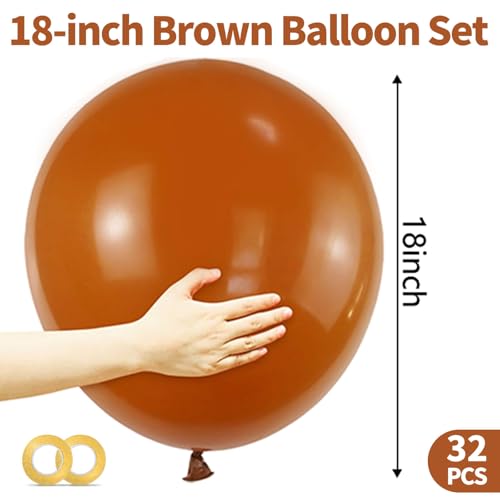Image of 32Pcs Brown Big Balloons 18 Inch, Round Large Brown Latex Party Balloons for Birthday Wedding Decorations.