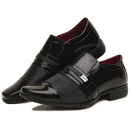 KIT 3 PARES SAPATO SOCIAL MASCULINO OXFORD ESTILO ITALIANO (41, PRETO VERNIZ)