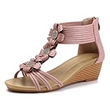 WOJWSKI Wedge Sandals for Women Bohemia Flower Open Toe Gladiator Platform Roman High Heel Casual Summer Dressy Beach Womens Shoes(Pink-M7)
