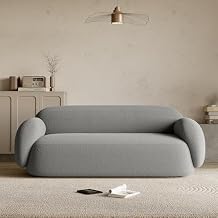 Acanva Modern Minimalist Sofa for Living Room Lounge Home Office, Rounded Edges Couch with Soft Boucle Upholstered, 74W, Grey