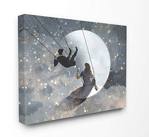 Stupell Industries Grey and Blue Celestial Love Sky Swinging by The Full Moon and Stars Stretched Canvas Wall Art, 16 x 1.5 x 20, Multi-Color