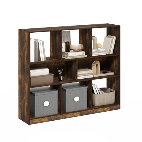 Image of Furinno DALY Book Shelf, 8-Cube Bookshelf, Horizontal Cube Storage Organizer Bookcase, 10.9 x 47.2 x 39.4, for Living Room, Bedroom, Home Office, Amber Pine