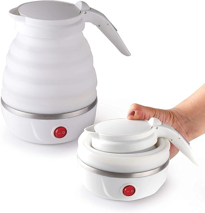 Travel Folding Electric Kettle, Fast Boiling, Beautiful Design Collapsible, Portable Electric Kettle, 600ml Boil Dry Protection, Food Grade Silicone Foldable For Tea Coffee-White-image-31