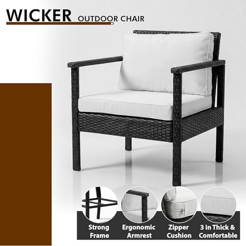 Image of BRISHI Outdoor Sofa Set || Balcony Sofa || Patio Furniture Sets || Indoor Sofa|| Wicker Rattan Garden Sofa Set with Cushion and Center Table, 4 Seater (Black-White)