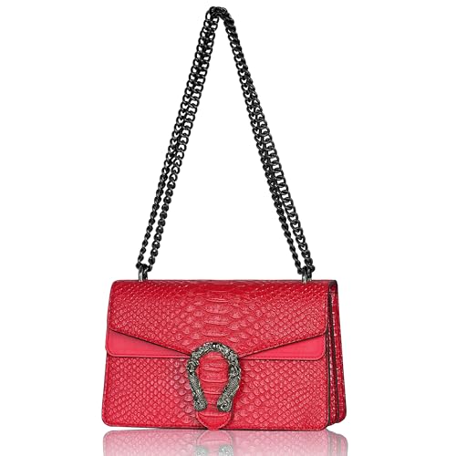 Image of Women's Crossbody Shoulder Bag Snake Print Satchel Purse Leather Chain Clutch Evening Handbag
