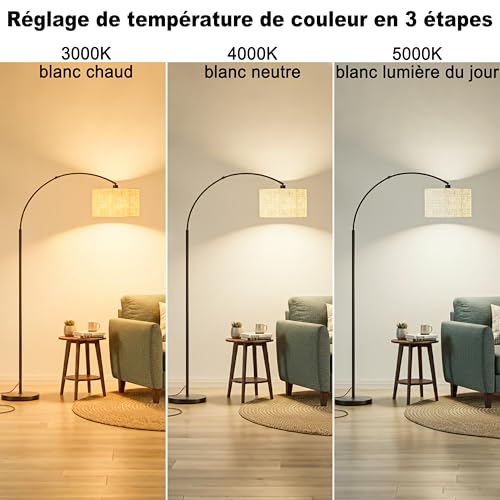 Lampe sur pied cintrée marctronic E27 avec hauteur réglable beige