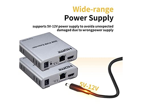 Image of 60M USB KVM HDMI Extender, with 1080P R /L Audio by CAT5E Cat6 RJ45 Ethernet Cable Transmitter Receiver Audio Video Converter PC Laptop to TV Monitor