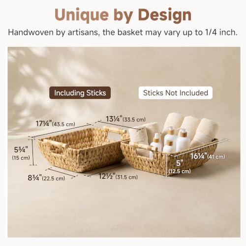 StorageWorks Hand-Woven Storage Baskets with Wooden Handles, Water Hyacinth Wicker Baskets for Organizing, 2 Pack by StorageWorks - Used condition - Image 3