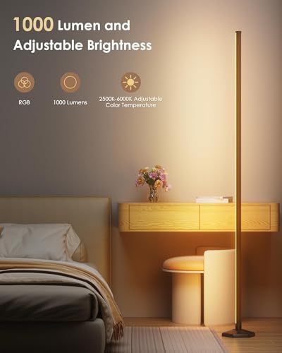 Image of WISIMMALL 2 Pack Led Floor Lamp, RGBIC Corner Floor Lamps for Living Room, Featuring 16 Million Colours & 300+ Preset Scenes - 65 inch Standing Lamps for Living Room, Bedroom - Mood Lighting With DIY Mode