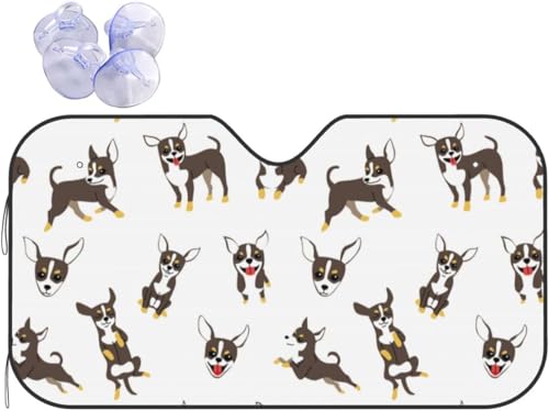 車用サンシェード チワワ 犬柄 日よけ 車フロントガラスカバー 日除けシェード 遮光断熱 紫外線カット 四季用 取り付けが簡単 折り畳み式 防水材料 雪対策 凍結防止シート 吸盤付き カー用品 130×70cm