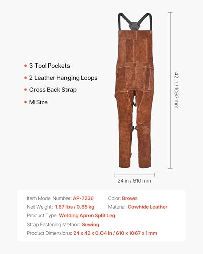 VEVOR Leather Welding Apron Split Leg, Heavy Duty Cowhide Flame Resistant Welding Pants for Men Women, Heat-Resistant Safety Apron with 3 Pockets for Woodworking, Gardening, Blacksmithing, L-Size - image 7