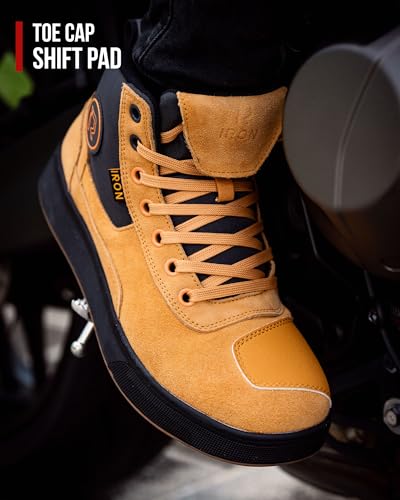 Image of RIDEIRON Motorcycle Shoes for Men, CE Certified, Thickened Anti-Slip Sole, Breathable Casual Motorcycle Riding Boots with Ankle Support, Shift Pad (Yellow /13 Men)